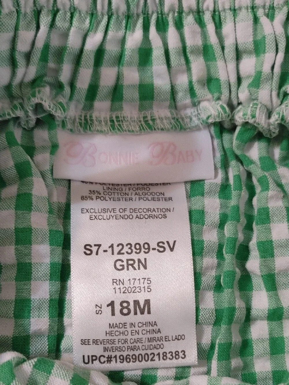 2 PC Set Bonnie Baby Green Gingham Dress with Watermelon Accent